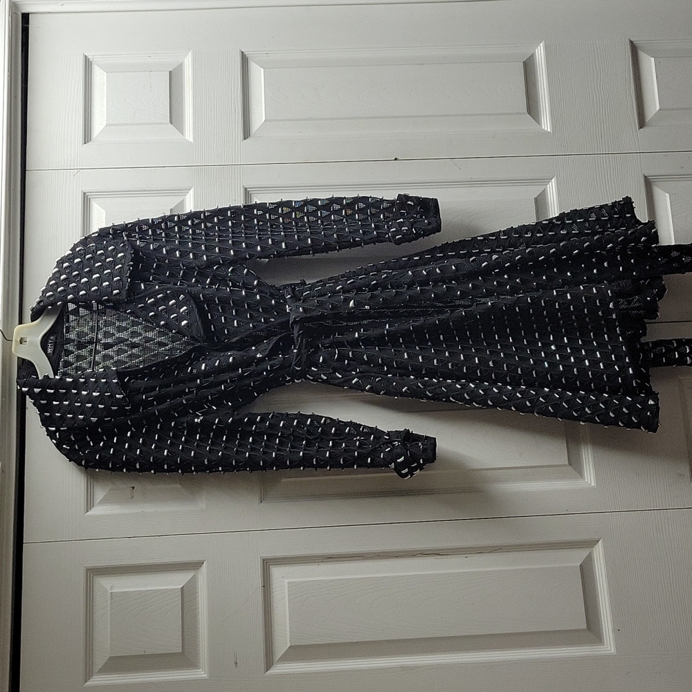 WHY! DESIGNER COUTURE COAT! BLACK W/SILVER ACCENTS